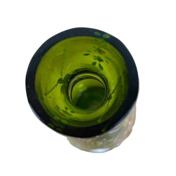 Vintage Signed Moser Art Glass Long Neck Vase Green Gold Gilt Good Condition - Picture 5 of 11